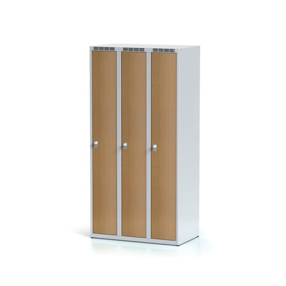 Šatňová skrinka 3-dverová, laminované dvere buk, cylindrický zámok