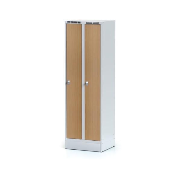 Šatňová skrinka na sokli, 2-dverová, laminované dvere buk, cylindrický zámok