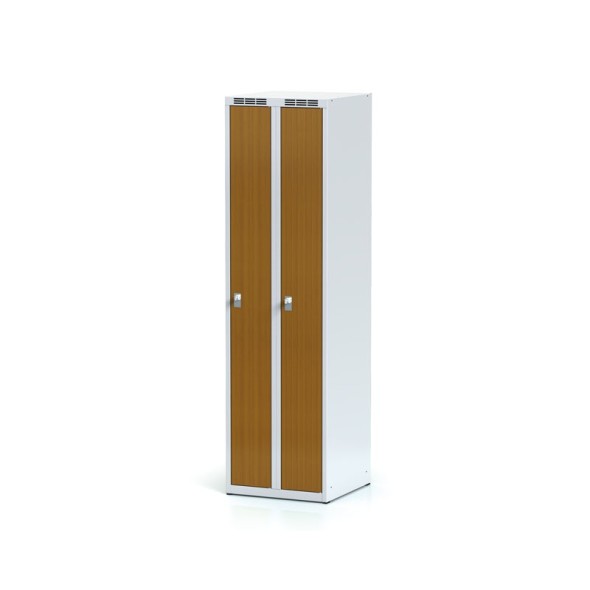 Šatňová skrinka zúžená, 2-dverová, laminované dvere čerešňa, cylindrický zámok