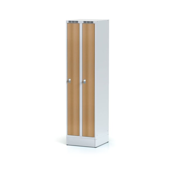 Šatňová skrinka zúžená na sokli, 2-dverová, laminované dvere buk, cylindrický zámok