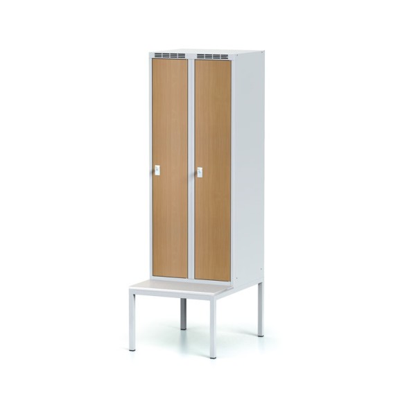 Šatňová skrinka s lavičkou , 2-dverová, laminované dvere buk, cylindrický zámok