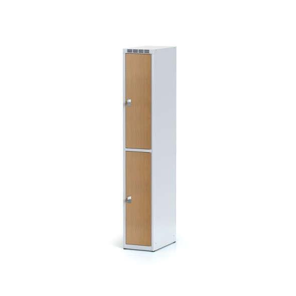 Šatná skriňa, 2 boxy 300 mm, laminované dvere buk, otočný zámok