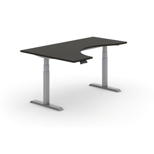Výškovo nastaviteľný stôl PRIMO ADAPT, elektrický, 1800x1200x625-1275 mm, ergonomický ľavý, wenge, sivá podnož