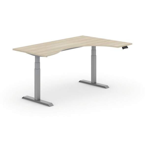 Výškovo nastaviteľný stôl PRIMO ADAPT, elektrický, 1800x1200x625-1275 mm, ergonomický pravý, dub, sivá podnož