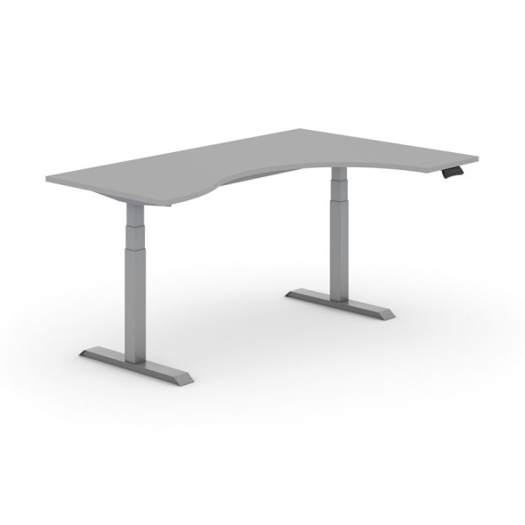 Výškovo nastaviteľný stôl PRIMO ADAPT, elektrický, 1800x1200x625-1275 mm, ergonomický pravý, sivá, sivá podnož