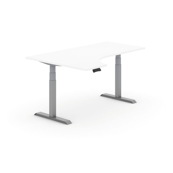 Výškovo nastaviteľný stôl PRIMO ADAPT, elektrický, 1800x1200x625-1275 mm, ergonomický ľavý, biela, sivá podnož