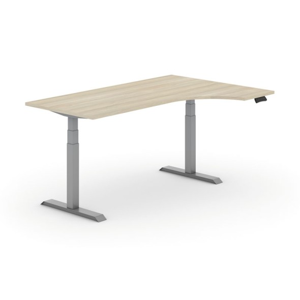 Výškovo nastaviteľný stôl PRIMO ADAPT, elektrický, 1800x1200X625-1275 mm, ergonomický pravý, dub, sivá podnož