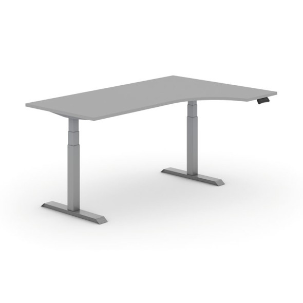 Výškovo nastaviteľný stôl PRIMO ADAPT, elektrický, 1800x1200X625-1275 mm, ergonomický pravý, sivá, sivá podnož