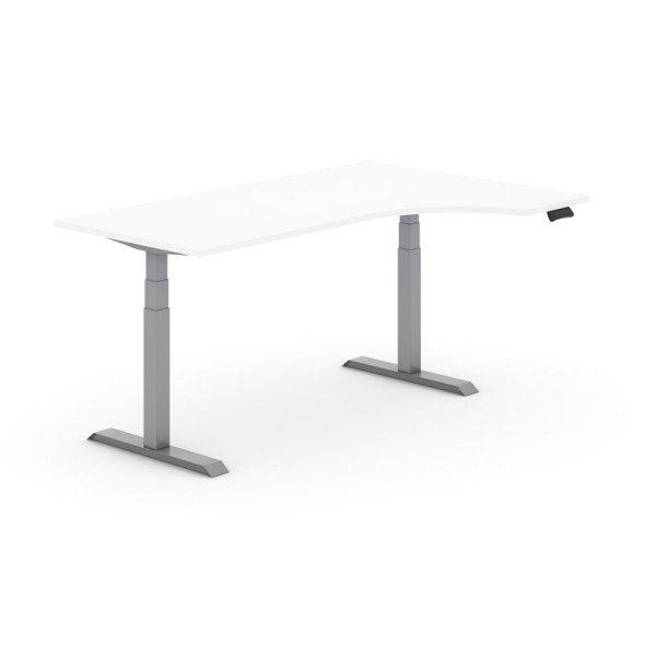 Výškovo nastaviteľný stôl PRIMO ADAPT, elektrický, 1800x1200X625-1275 mm, ergonomický pravý, biela, sivá podnož