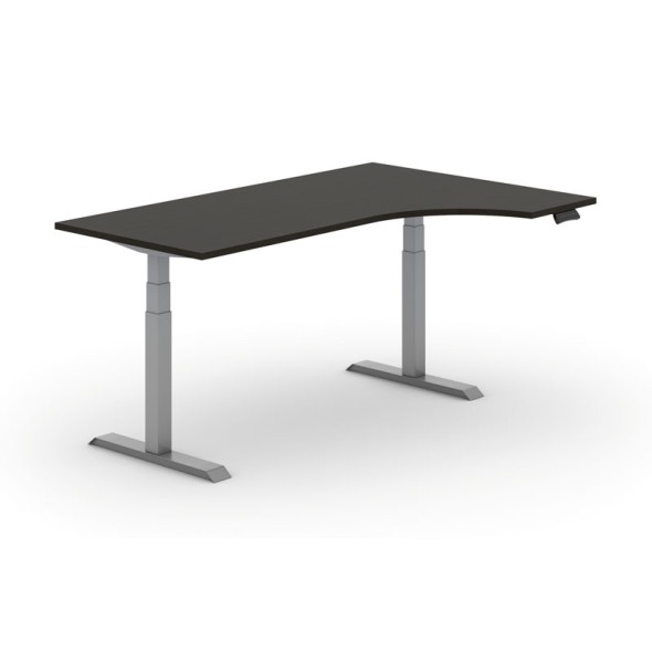 Výškovo nastaviteľný stôl PRIMO ADAPT, elektrický, 1800x1200X625-1275 mm, ergonomický pravý, wenge, sivá podnož