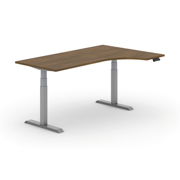 Výškovo nastaviteľný stôl, elektrický PRIMO ADAPT, 1800x1200X625-1275 mm, ergonomický pravý, orech, sivá podnož