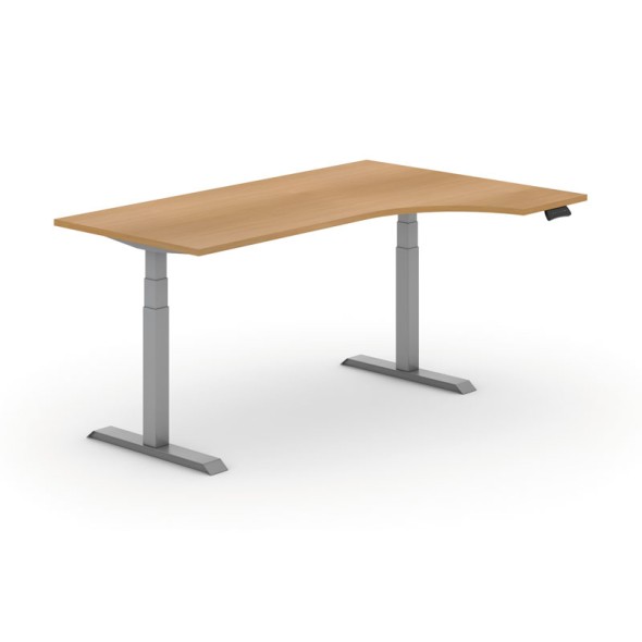 Výškovo nastaviteľný stôl PRIMO ADAPT, elektrický, 1800x1200X625-1275 mm, ergonomický pravý, buk, sivá podnož