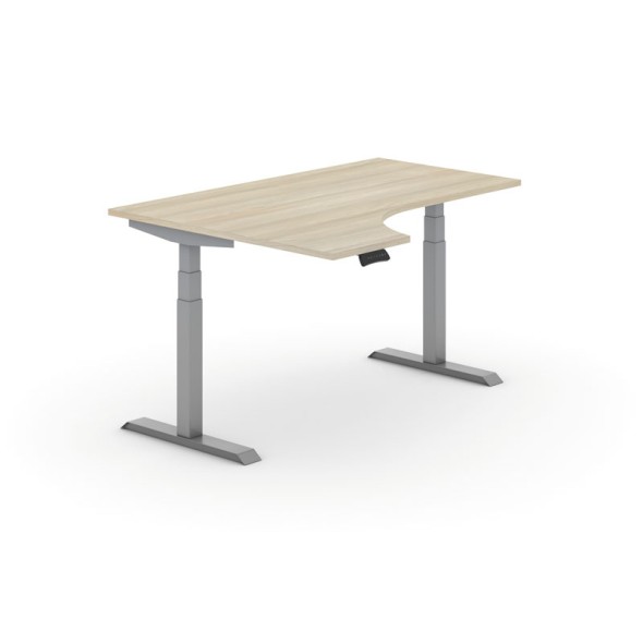 Výškovo nastaviteľný stôl PRIMO ADAPT, elektrický, 1600x1200X625-1275 mm, ergonomický ľavý, dub, sivá podnož