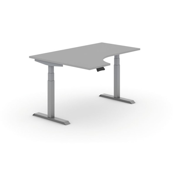 Výškovo nastaviteľný stôl PRIMO ADAPT, elektrický, 1600x1200X625-1275 mm, ergonomický ľavý, sivá, sivá podnož