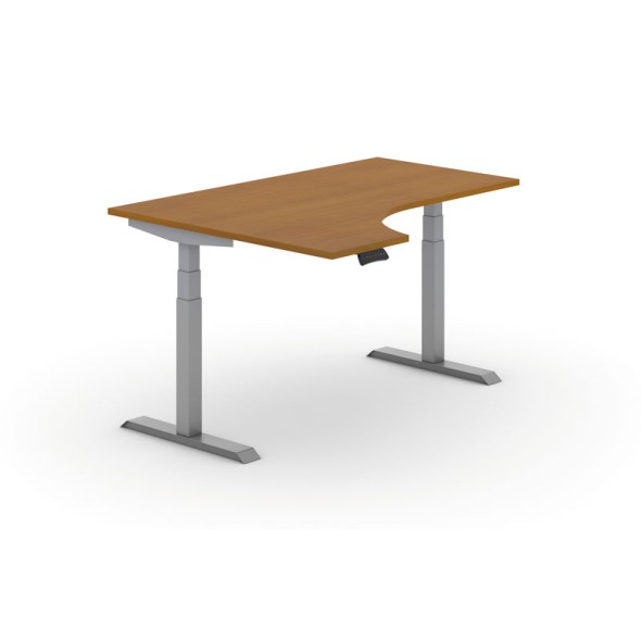 Výškovo nastaviteľný stôl PRIMO ADAPT, elektrický, 1600x1200X625-1275 mm, ergonomický ľavý, čerešňa, sivá podnož