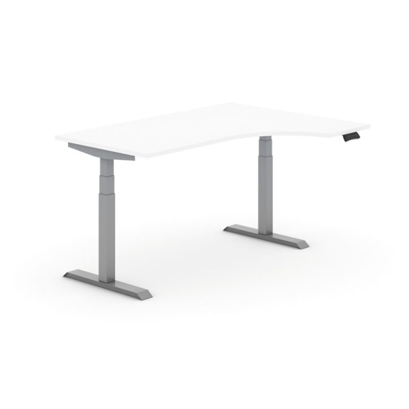 Výškovo nastaviteľný stôl PRIMO ADAPT, elektrický, 1600x1200x625-1275 mm, ergonomický pravý, biela, sivá podnož