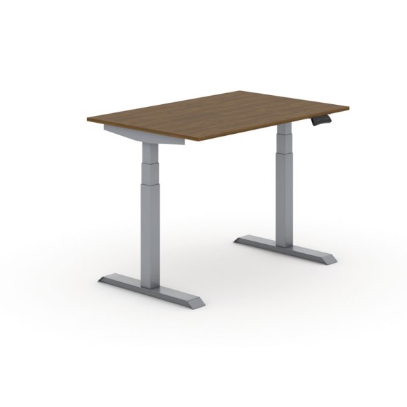 Výškovo nastaviteľný stôl, elektrický PRIMO ADAPT, 1200x800x625-1275 mmm, orech, sivá podnož