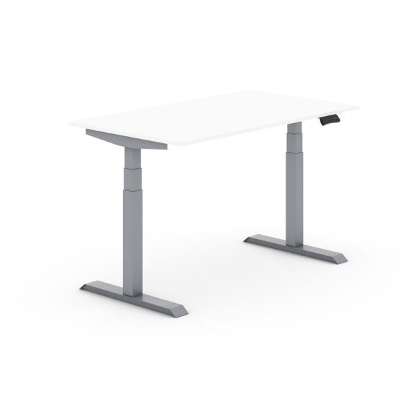 Výškovo nastaviteľný stôl PRIMO ADAPT, elektrický, 1400x800x625-1275 mm, biela, sivá podnož