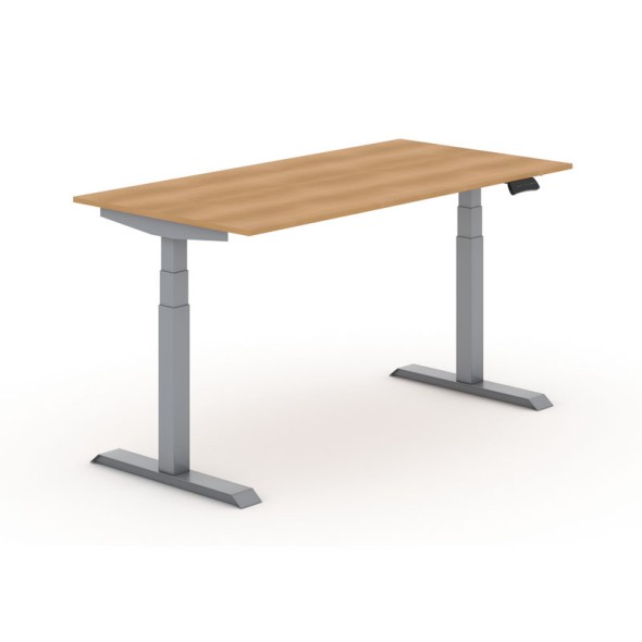 Výškovo nastaviteľný stôl, elektrický PRIMO ADAPT, 1600x800x625-1275 mm, buk, sivá podnož