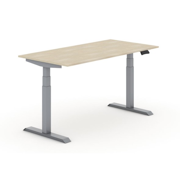 Výškovo nastaviteľný stôl PRIMO ADAPT, elektrický, 1600x800x625-1275 mm, dub, sivá podnož