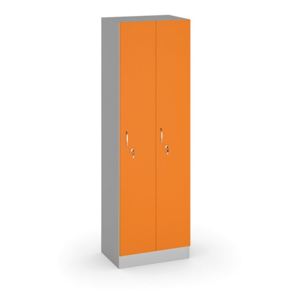 Drevená šatňová skrinka, 2 dvere, 1900x600x420 mm, sivá/oranžová