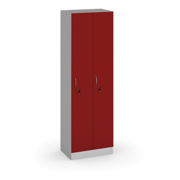 Drevená šatňová skrinka, 2 dvere, 1900x600x420 mm, sivá/červená
