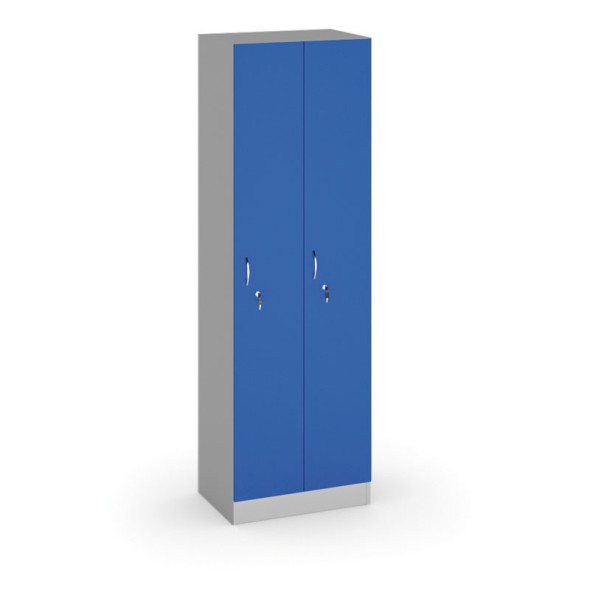 Drevená šatňová skrinka, 2 dvere, 1900x600x420 mm, sivá/modrá