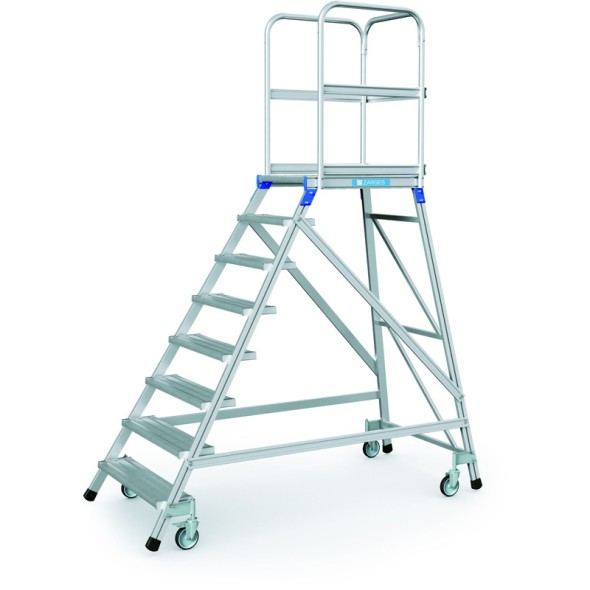 Hliníkový pojazdný rebrík s plošinou, 8 priečok, výška plošiny 1,92 m