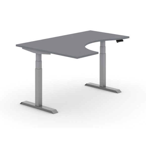 Výškovo nastaviteľný stôl PRIMO ADAPT, elektrický, 1800x1200x625-1275 mm, ergonomický ľavý, grafit, sivá podnož