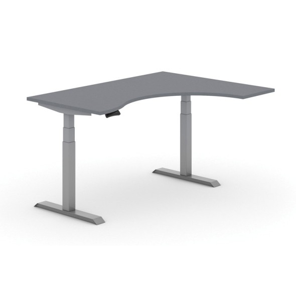 Výškovo nastaviteľný stôl PRIMO ADAPT, elektrický, 1600x1200x625-1275 mm, ergonomický pravý, grafit, sivá podnož