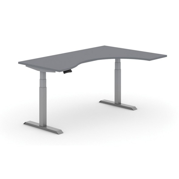 Výškovo nastaviteľný stôl PRIMO ADAPT, elektrický, 1800x1200x625-1275 mm, ergonomický pravý, grafit, sivá podnož