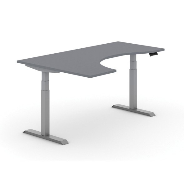 Výškovo nastaviteľný stôl PRIMO ADAPT, elektrický, 1800x1200x625-1275 mm, ergonomický ľavý, grafit, sivá podnož