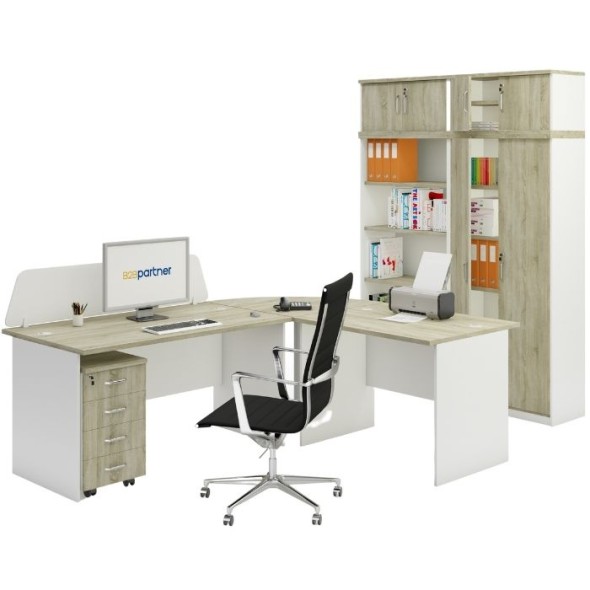 Zostava kancelárskeho nábytku MIRELLI A+, typ A, nadstavba, biela/dub sonoma