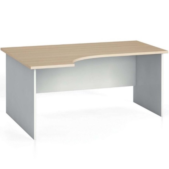 Ergonomický kancelársky pracovný stôl PRIMO FLEXI, 160 x 120 cm, biela/dub prírodný, ľavý