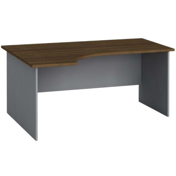 Ergonomický kancelársky pracovný stôl PRIMO FLEXI, 160x120 cm, sivá / orech, ľavý