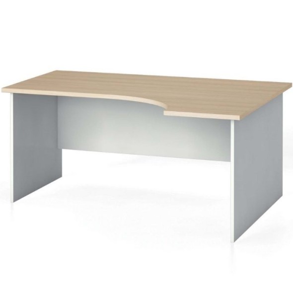 Ergonomický kancelársky pracovný stôl PRIMO FLEXI 160 x 120 cm, biela/dub prírodný, pravý