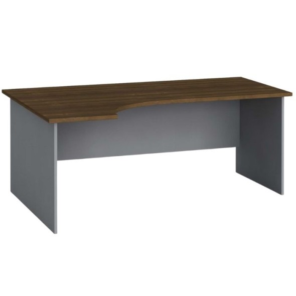 Ergonomický kancelársky pracovný stôl PRIMO FLEXI 180x120 cm, sivá / orech, ľavý