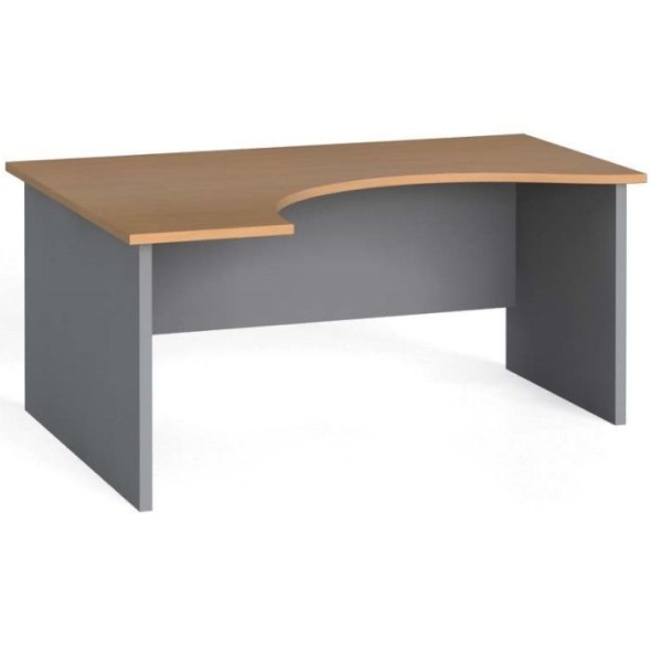 Rohový kancelársky pracovný stôl PRIMO FLEXI, zaoblený 160x80 cm, sivá / buk, ľavý