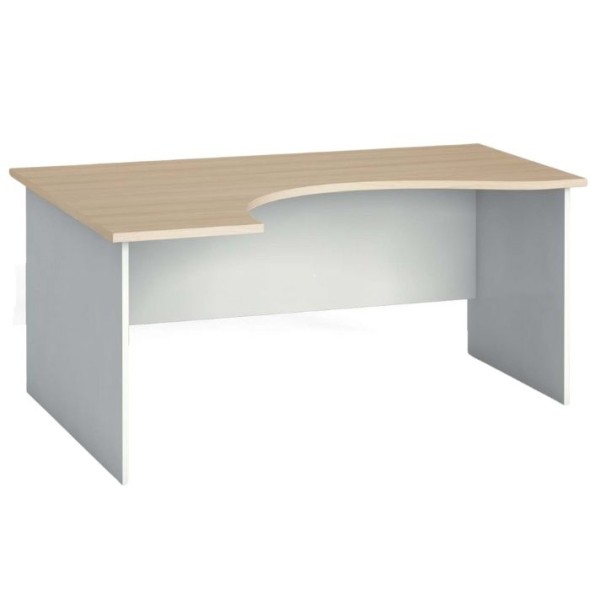 Rohový kancelársky pracovný stôl PRIMO FLEXI, zaoblený 160 x 120 cm, biela/dub prírodný, ľavý