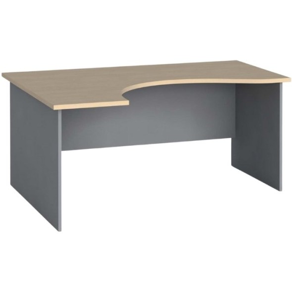 Rohový kancelársky pracovný stôl PRIMO FLEXI, zaoblený 160x120 cm, sivá / breza, ľavý