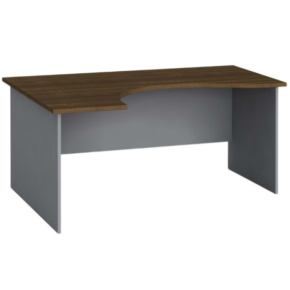 Rohový kancelársky pracovný stôl PRIMO FLEXI, zaoblený 160x120 cm, sivá / orech, ľavý