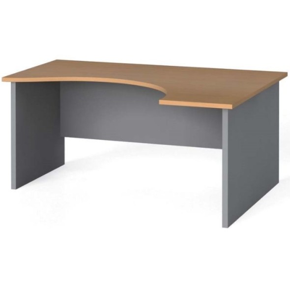 Rohový kancelársky pracovný stôl, zaoblený 160x120 cm, sivá / buk, pravý