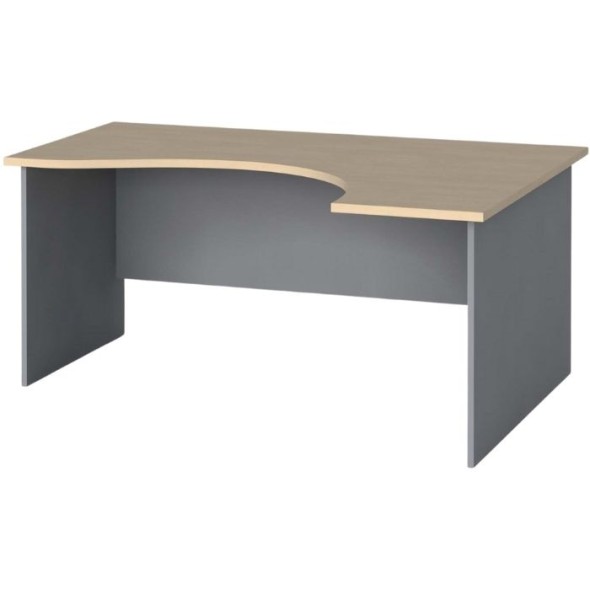 Rohový kancelársky pracovný stôl, zaoblený 160x120 cm, sivá / breza, pravý