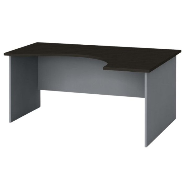 Rohový kancelársky pracovný stôl, zaoblený 160x120 cm, sivá / wenge, pravý