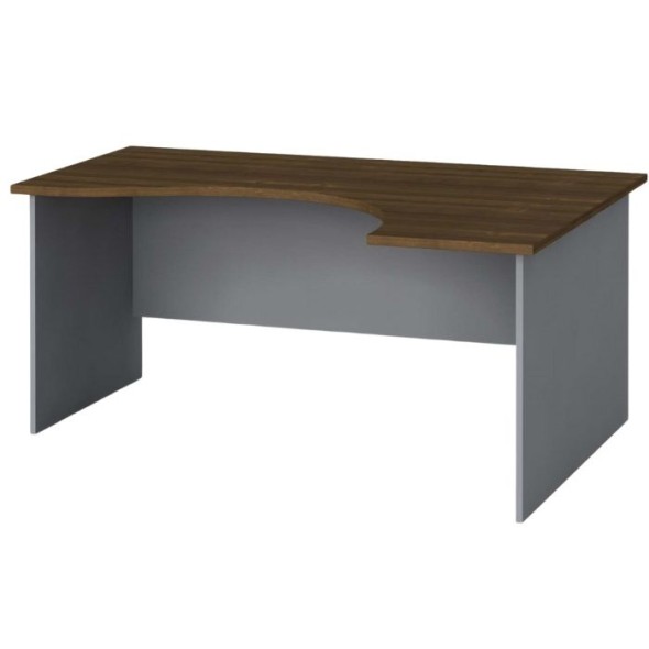 Rohový kancelársky pracovný stôl, zaoblený 160x120 cm, sivá / orech, pravý