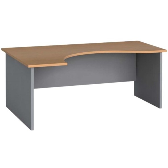 Rohový kancelársky pracovný stôl PRIMO FLEXI, zaoblený 180x120 cm, sivá / buk, ľavý