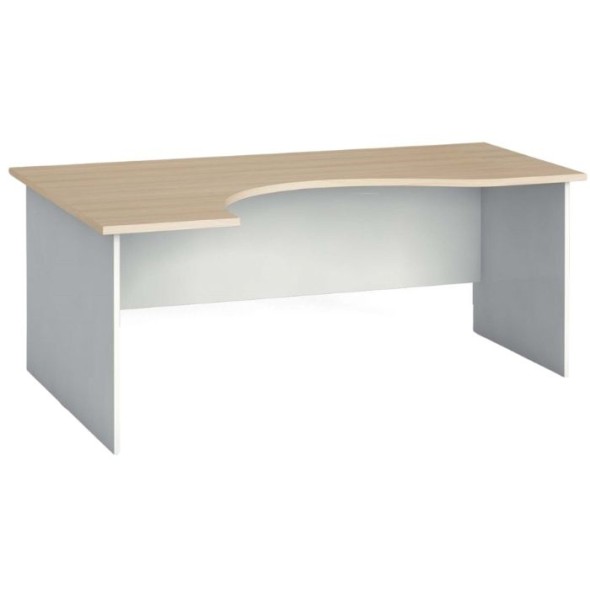 Rohový kancelársky pracovný stôl PRIMO FLEXI, zaoblený 180 x 120 cm, biela/dub prírodný, ľavý