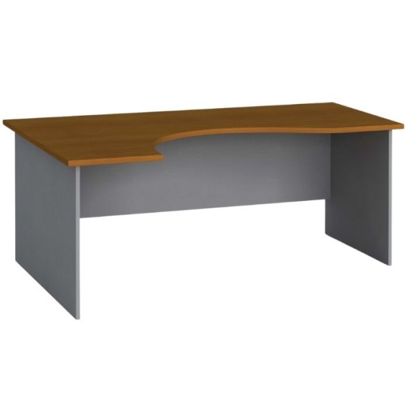 Rohový kancelársky pracovný stôl PRIMO FLEXI, zaoblený 180x120 cm, sivá / čerešňa, ľavý