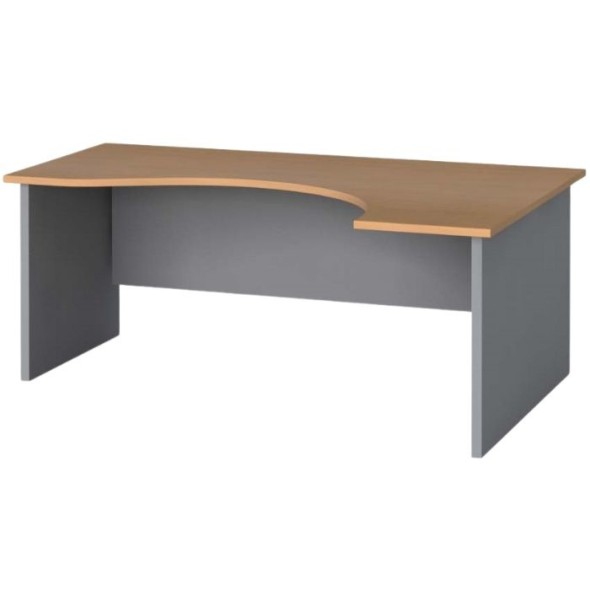 Rohový kancelársky pracovný stôl PRIMO FLEXI, zaoblený 180x120 cm, sivá / buk, pravý