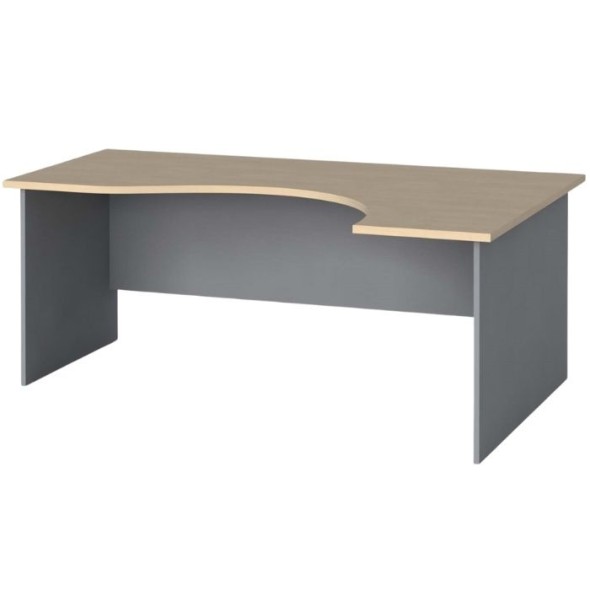 Rohový kancelársky pracovný stôl PRIMO FLEXI, zaoblený 180x120 cm, sivá / breza, pravý